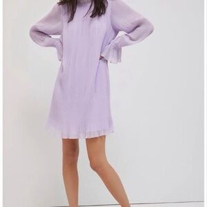 Anthropologie Daniel Rainn Lavender Pleated Long-Sleeve Mini Dress